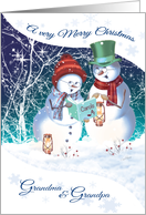 Christmas, for Grandma & Grandpa. Carol Singing Snowman & woman card