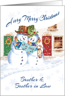 Gay, Christmas, to Brother & Brother in Law. 2 Carol Singing Snowman card