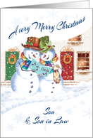 Gay, Christmas, to Son & Son in Law. 2 Carol Singing Snowman card