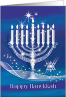 Business Hanukkah. Elegant White Glass-effect, 9 Branched Menorah card