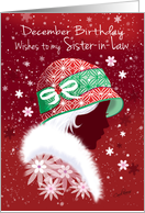 December Birthday, Sister in Law - Girl in Trendy Red Hat card