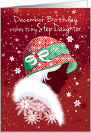 December Birthday, Step Daughter - Girl in Trendy Red Hat card