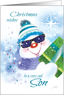 Christmas, Son - Cool Snowman in Sunglasses with Present card