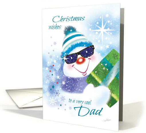 Christmas, Dad - Cool Snowman in Sunglasses with Present card