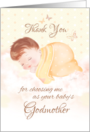 Thank You, for Choosing Me, as Godmother, Baby on Clouds in Lemon card