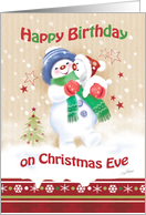 Birthday, Christmas Eve, Blue - Snow Child carrying Snow Puppy card