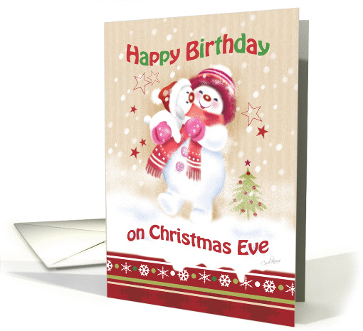 Birthday, Christmas Eve, Girl - Snow Child carrying Snow Puppy card