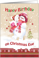 Birthday, Christmas Eve, Girl - Snow Child carrying Snow Puppy card