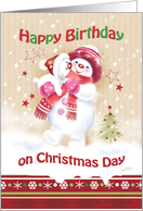 Birthday, Christmas Day, Girl - Snow Child carrying Snow Puppy card