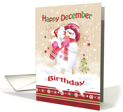 Birthday, December, Girl - Snow Child carrying Snow Puppy card