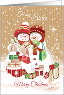 Christmas, Sister - Two Snow Women Shopping in the City card