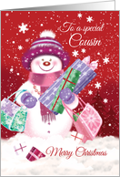 Christmas, Cousin- Cute Snow Women Shopping with Presents card