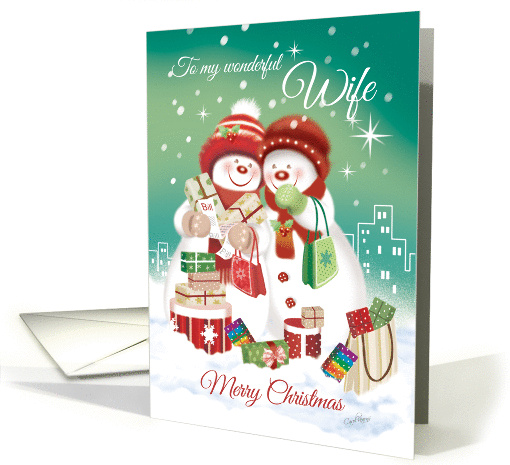 Lesbian, Christmas, for Wife-2 Snow Women Shopping in the City card