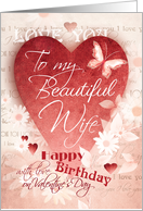 Birthday, Valentine’s Day, Wife - Large Red Heart, Flowers & Words card