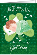 First St.Patrick’s Day, Grandson-Baby Asleep on Shamrock card