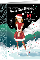 Sweet 16, Birthday on Christmas, Granddaughter - Girl on Ice-Skates card