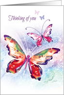 Thinking of you, - 2 Colorful Butterflies on Soft Water-color, Blank card