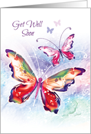 Get Well Soon - 2 Colorful Butterflies on Soft Water-color card