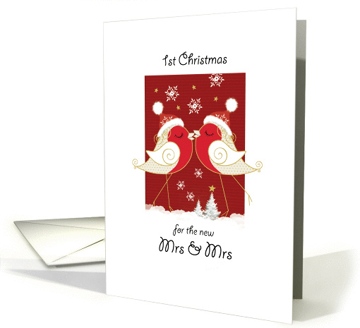 1st Christmas, for New Mrs & Mrs. Two Kissing Robins card (1407856)