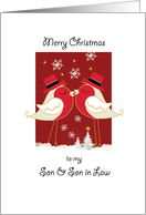 Merry Christmas, Gay, Son and Son in law. 2 Robins Kissing card