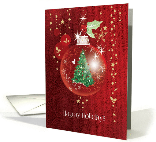Happy Holidays, Red Decorative Bauble with Tree inside card (1409388)