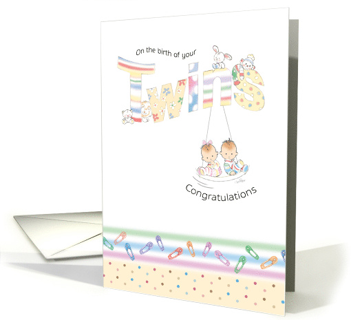 Congratulations, Twins, New Baby Girl and Boy on Swing card (1448006)