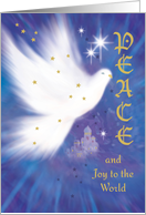 Blue, Christmas, Peace & Joy, with White, Fluffy, Dove card
