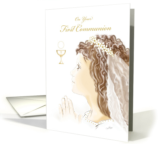 First Communion, Congratulations, Girl in Vail, Praying card (1448176)