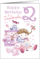 Granddaughter, Birthday, 2 Today, Girl, Hugs, Doll, Teddy and Bunny card