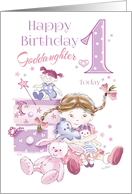 Goddaughter, First Birthday, 1 Today, Girl, Hugs, Doll, & Teddy card