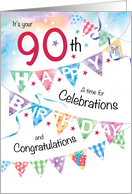 90th Birthday, Celebrations, with 4 rows of Buntings card