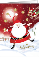 Christmas, Juggling, Jingle Bells. Santa Juggling Sleigh Bells card