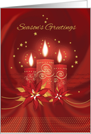 Season’s Greetings, Christmas Poinsettias with 3 Red Candles card