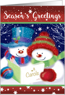 Season’s Greetings, Two Caroling Snowmen with Song Book card