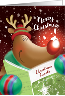 Merry Christmas, Cute Deer with Snowdrop on Nose card