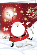 Season’s Greetings, Santa Juggles Christmas Bells card