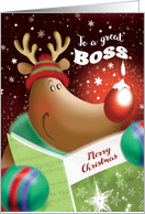 Merry Christmas, Boss, Cute Deer with Snowdrop on Nose card