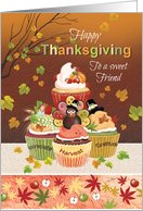 Thanksgiving, For Friend, Tier of Autumnal Cupcakes card