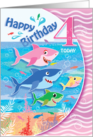 Cute Sharks, Under the sea, Birthday Girl, Age four card