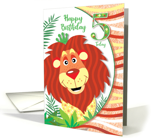 Cute Lion, Safari Jungle, Birthday Boy, Age five card (1581464)