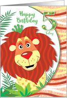 Cute Lion, Safari Jungle, Birthday Boy, Age five card