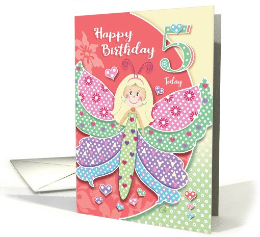 Butterfly-Girl, Birthday Girl, Age Five card (1581836)