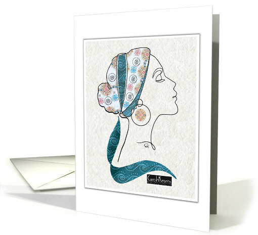 Elegant Art Nouveau Style Lady in Turquoise Headscarf card (1639214)