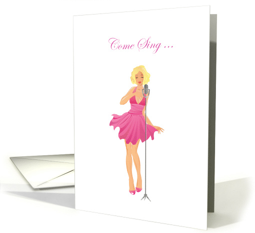 Karaoke Party Invitation With Cute Blond Singer And Microphone card