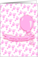 Baby Shower Invitation For Girl With Pink Feet Banner And Balloon card
