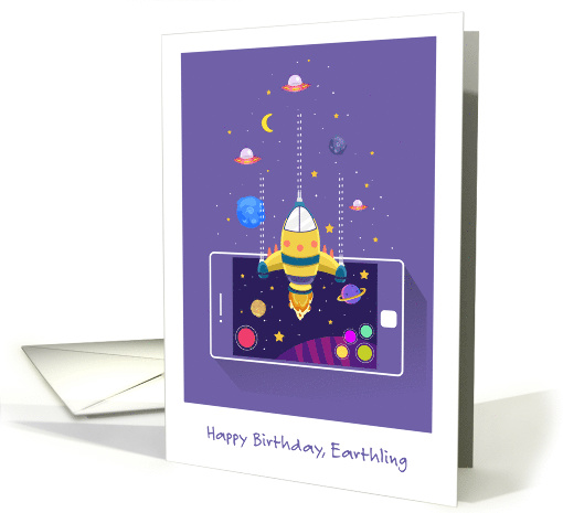 Birthday Greetings From Alien Spaceship And Planets card (1569764)