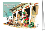 Fun Christmas thank you - elf shoveling deer poop from Christmas card