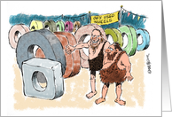 Funny new car congrats - caveman selling stone wheels card