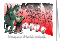 Amusing devil addressing law class in hell - blank inside card