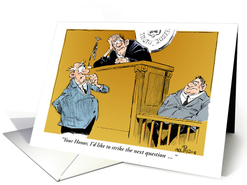 Funny birthday wish for a judge, courtroom and idiot lawyer card